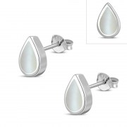 Mother of Pearl Drop Silver Stud Earrings, e333